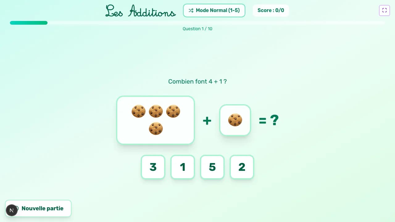 Aperçu du jeu Les additions sur tableau blanc interactif