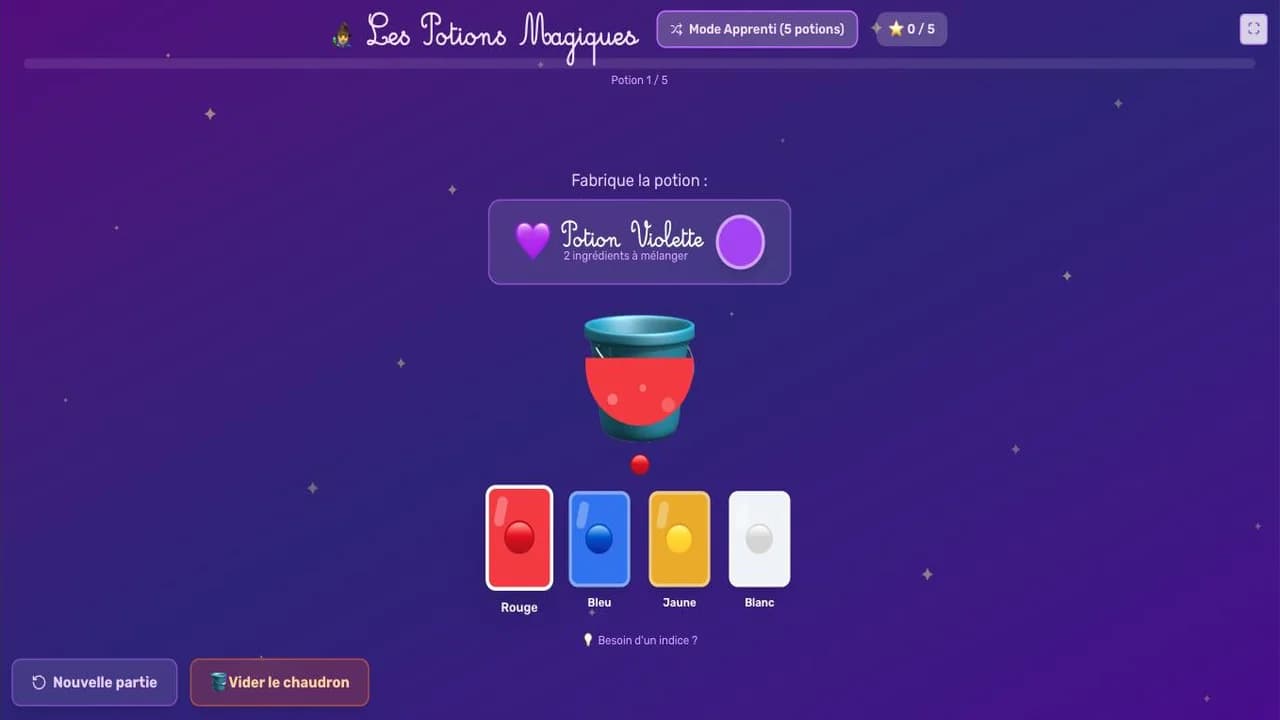 Aperçu du jeu Les Potions Magiques sur tableau blanc interactif