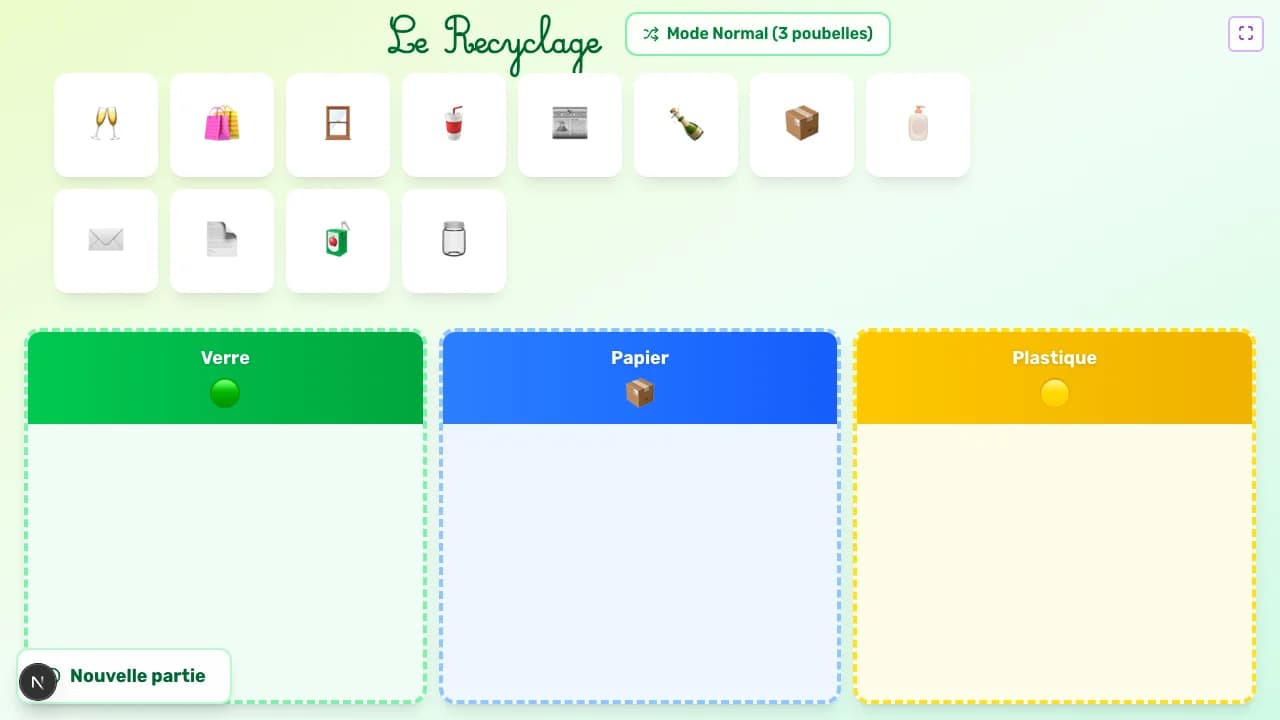 Aperçu du jeu Le recyclage sur tableau blanc interactif