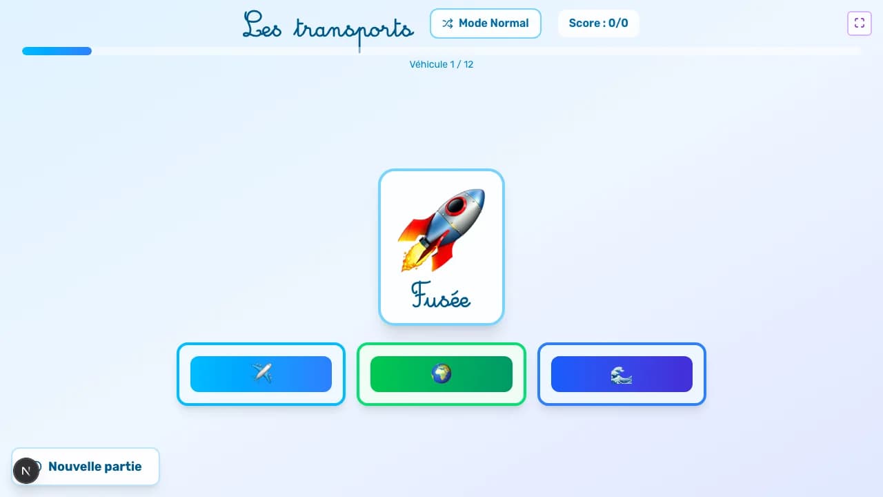 Aperçu du jeu Les transports sur tableau blanc interactif
