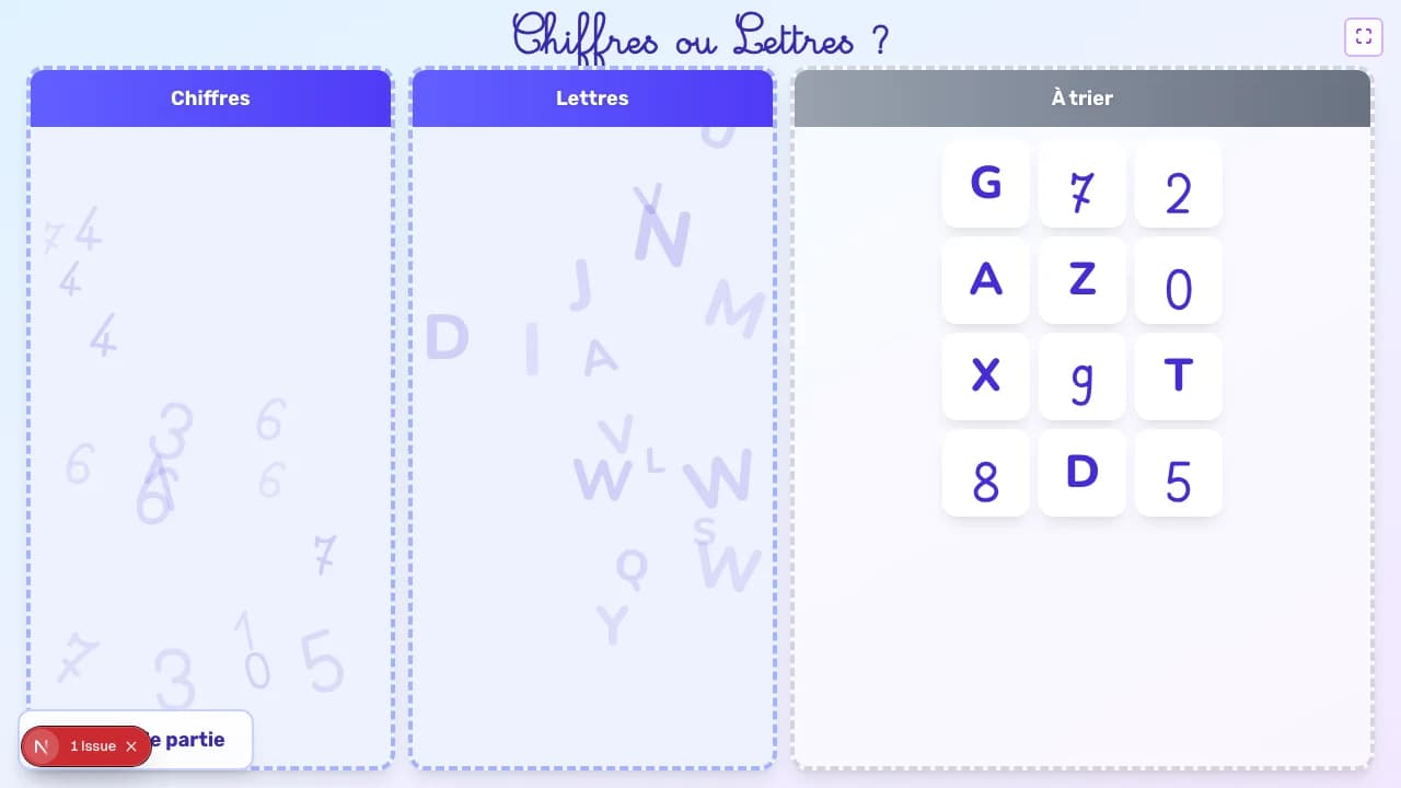 Aperçu du jeu Chiffres ou lettres ? sur tableau blanc interactif