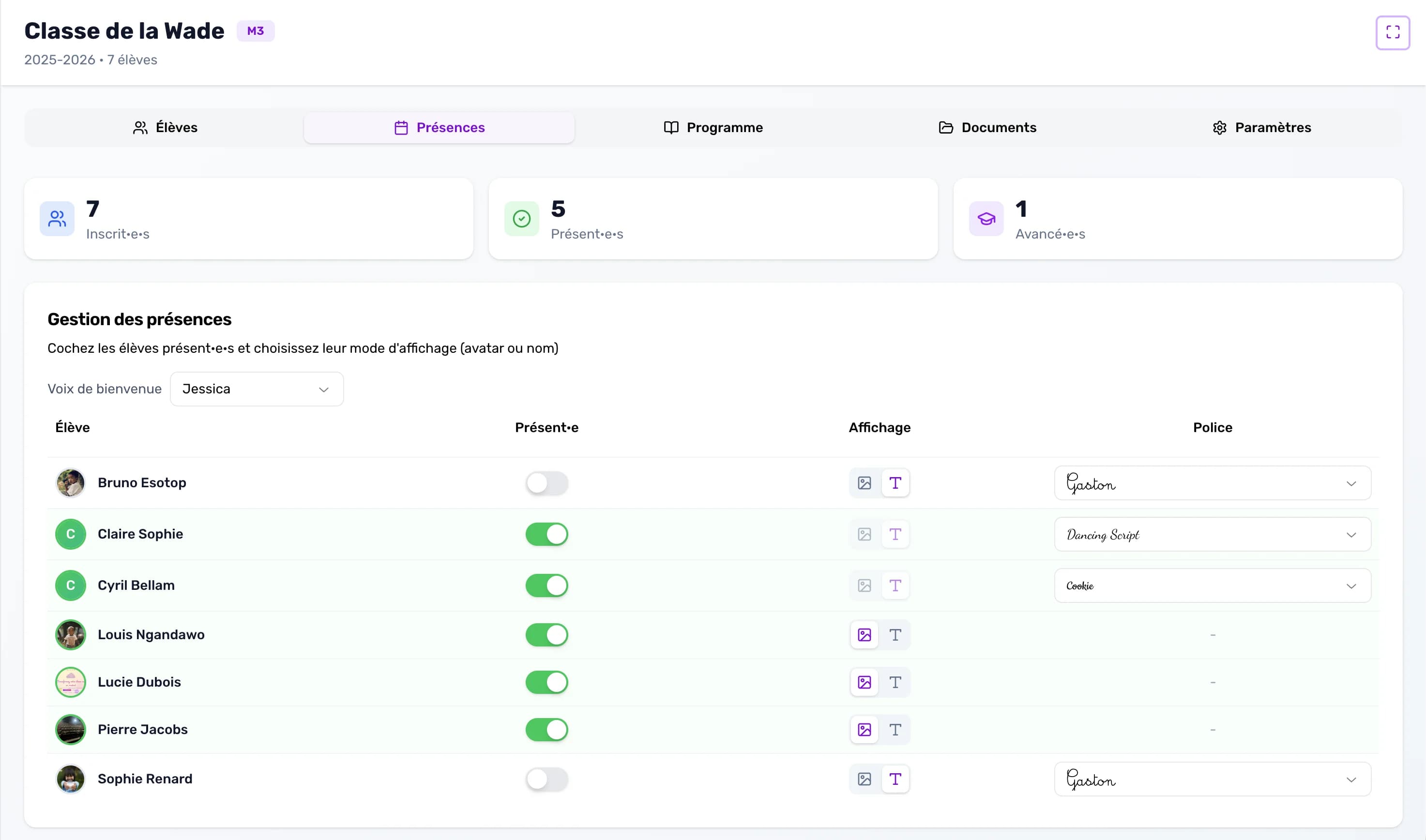 Gestion des présences